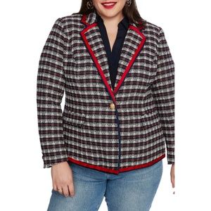NEW Court & Rowe Satin Trim Plaid Tweed Blazer Maritime Amour 20W Plus Size